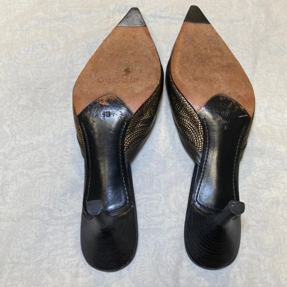 Cole Haan City Women's Mule Heels 9B Bronze Black Leather‎ Pointed Toe